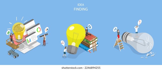 3D Isometric Flat Vector Conceptual Illustration of Idea Finding, Business Solution, Analytical Research