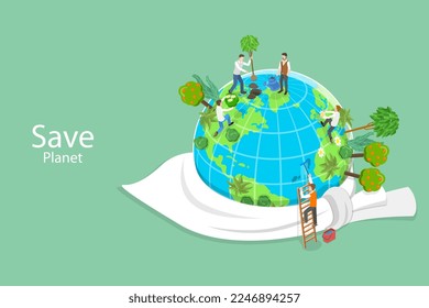 3D Isometric Flat Vector Conceptual Illustration of Save Planet , Environmental Problems Protection