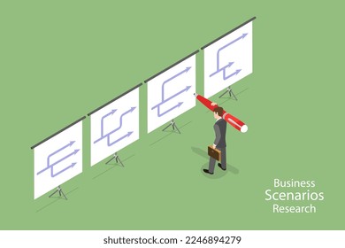 3D Isometric Flat Vector Conceptual Illustration of Business Scenario, Choosing Company Development Strategy