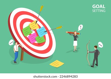 3D Isometric Flat Vector Conceptual Illustration of Goal Setting, Finance Target and Solution Searching
