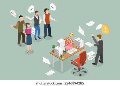 3D Isometric Flat Vector Conceptual Illustration of Assertive Communication, Conflict and Troubles at Work