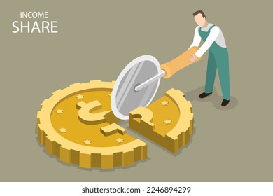 3D Isometric Flat Vector Conceptual Illustration of Income Share, Splitting an Expenses