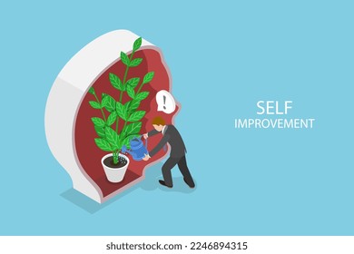 3D Isometric Flat Vector Conceptual Illustration of Self Improvement, Personal Development and Growth