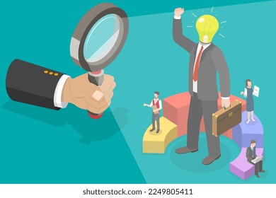 3D Isometric Flat Vector Conceptual Illustration of Search Of Talented Employees, Recruitment and Hiring