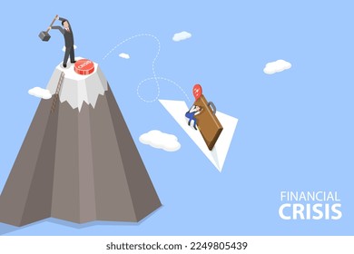 3D Isometric Flat Vector Conceptual Illustration of Financial Crisis, Bankruptcy, Stock Market Crash