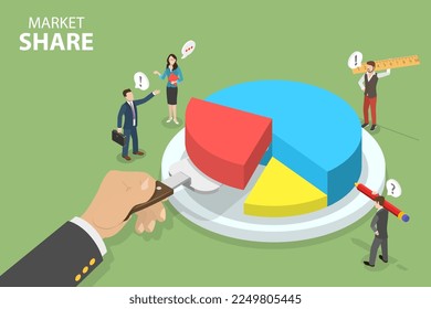 3D Isometric Flat Vector Conceptual Illustration of Market Share, Shareholding Income