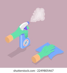 3D Isometric Flat Vector Conceptual Illustration of Cleaning And Disinfecting, Prevention Spreading Bacteria and Viruses