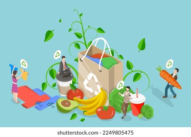 3D Isometric Flat Vector Conceptual Illustration of Organic Ecological Lifestyle, Saving Earth Environment