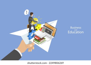 3D Isometric Flat Vector Conceptual Illustration of Educational Achievement, Way to Knowledge