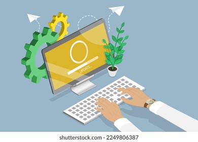 3D Isometric Flat Vector Conceptual Illustration of Computer Update, Software Loading or Installation Process