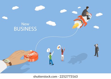 3D Isometric Flat Vector Conceptual Illustration of New Business, Startup Launch