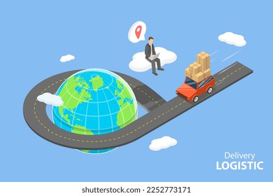3D Isometric Flat Vector Conceptual Illustration of Delivery Logistics, Purchase Tracking Service