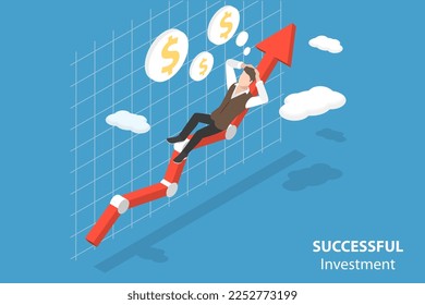 3D Isometric Flat Vector Conceptual Illustration of Successful Investment, Finance Management, Asset Allocation