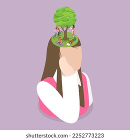3D Isometric Flat Vector Conceptual Illustration of Daydreaming, Creative Inspirational Person with Developed Imagination