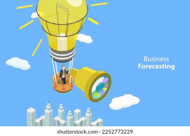 3D Isometric Flat Vector Conceptual Illustration of Business Forecasting, Vision and Analyzing Future Opportunities