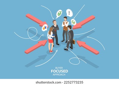 3D Isometric Flat Vector Conceptual Illustration of Customer Focused Approach, Target Audience Segmentation