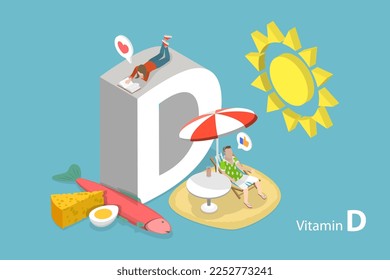 3D Isometric Flat Vector Conceptual Illustration of Vitamin D, Nutrition for Strengthening Immune System