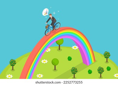 3D Isometric Flat Vector Conceptual Illustration of Inspiration To Build Future, Career Change and Positive Outlook