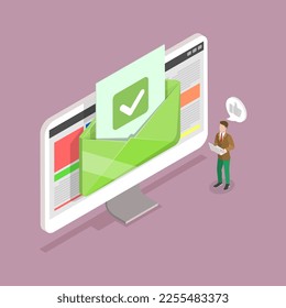 3D Isometric Flat Vector Conceptual Illustration of Confirmation E-mail, Approved Online Document or Message Notice