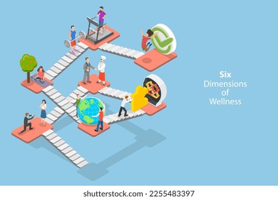 3D Isometric Flat Vector Conceptual Illustration of Personal Health Habits, Six Dimensions Of Wellness
