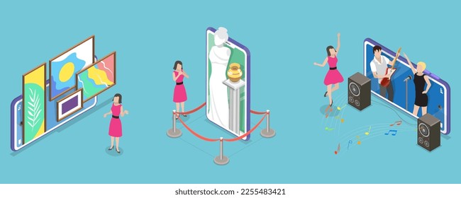 3D Isometric Flat Vector Conceptual Illustration of Online Tours And Activities, Virtual Concert, Online Museum and Gallery Tour