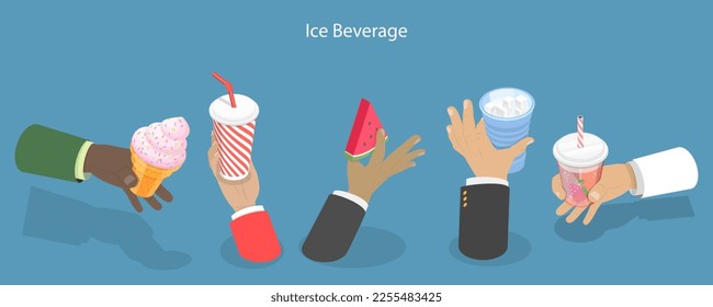 3D Isometric Flat Vector Conceptual Illustration of Ice Beverage, Fresh Summer Drinks Set