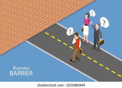 3D Isometric Flat Vector Conceptual Illustration of Business Barrier or Blocker, Avoiding or Overcoming Obstacles