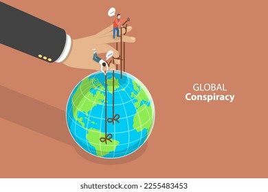 3D Isometric Flat Vector Conceptual Illustration of Global Conspiracy, Political Manipulation of the Economy