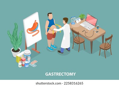 3D Isometric Flat Vector Conceptual Illustration of Gastrectomy, Stomach Surgery, Weight Loss Gastric Procedure