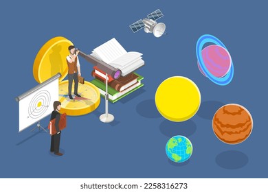 3D Isometric Flat Vector Conceptual Illustration of Astronomy, Exploring Stars and Galaxies