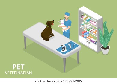 3D Isometric Flat Vector Conceptual Illustration of Pet Veterinarian, Animal Medical Treatment and Vaccination