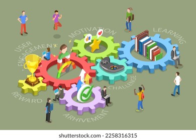 3D Isometric Flat Vector Conceptual Illustration of Gamification, Business or Marketing Strategy Using Game Challenge