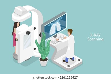 3D Isometric Flat Vector Conceptual Illustration of X-ray Scanning, Medical Radiology