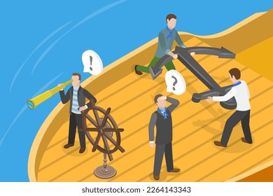 3D Isometric Flat Vector Conceptual Illustration of Sailing Crew, Maritime Sailors