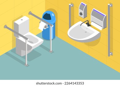 3D Isometric Flat Vector Conceptual Illustration of Restroom For Disabled People, Accessible Public Toilet