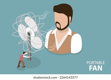 3D Isometric Flat Vector Conceptual Illustration of Portable Fan, Air Cooling and Conditioning