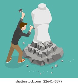 3D Isometric Flat Vector Conceptual Illustration of Sculptor, Artist Carver