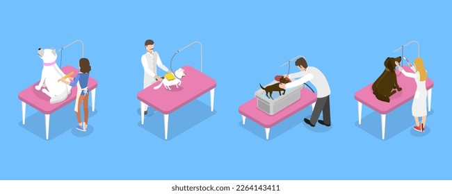 3D Isometric Flat Vector Conceptual Illustration of Pet Grooming, Professional Pet Barber Services