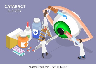 3D Isometric Flat Vector Conceptual Illustration of Cataract Surgery , Ophthalmology or Eye Treatment