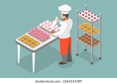 3D Isometric Flat Vector Conceptual Illustration of Sweets Baking, Homemade Bakery