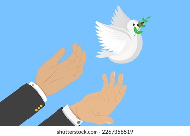 3D Isometric Flat Vector Conceptual Illustration of Dove of Peace, Flying White Pigeon