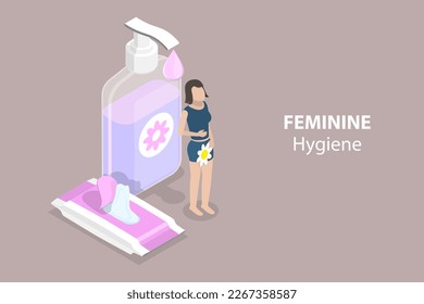 3D Isometric Flat Vector Conceptual Illustration of Feminine Hygiene, Intimate Care Product