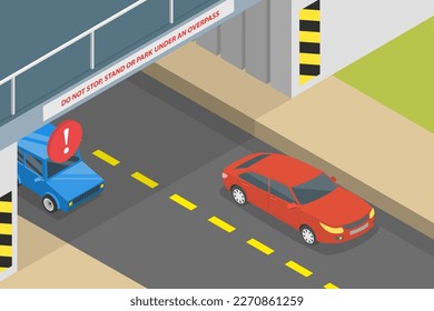 3D Isometric Flat Vector Conceptual Illustration of Traffic Rules , Do not Stop, Stand or Park Under an Overpass