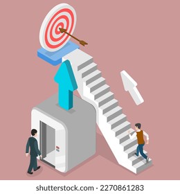 3D Isometric Flat Vector Conceptual Illustration of Elevator To Success, Cheating or Business Advantage