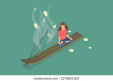 3D Isometric Flat Vector Conceptual Illustration of Aroma Sticks, Cosmetic Procedure Aromatherapy