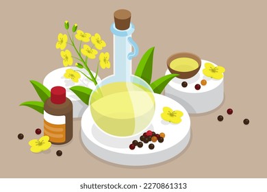 3D Isometric Flat Vector Conceptual Illustration of Canola Oil, Natural and Healthy Nutrition