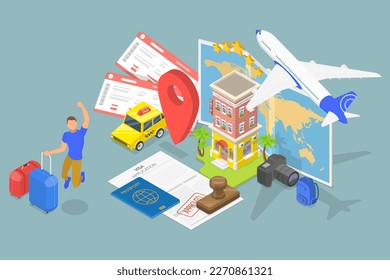 3D Isometric Flat Vector Conceptual Illustration of Visa Application Approving, Traveling Abroad