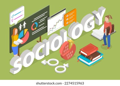 3D Isometric Flat Vector Conceptual Illustration of Sociology, Study of Society