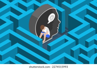 3D Isometric Flat Vector Conceptual Illustration of Childhood Trauma, Insecurity and Bullying