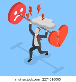 3D Isometric Flat Vector Conceptual Illustration of Psychological Pressure, Fear of Failure, Afraid of Business Mistake